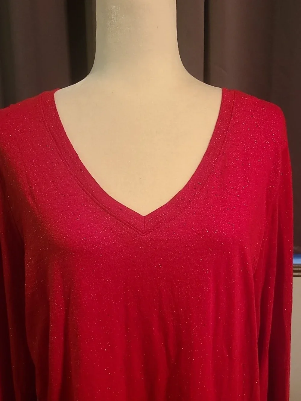 Sonoma Women's V-Neck Long Sleeve Top - Sparkly Red XL